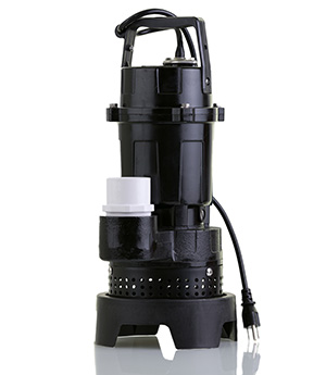 Brand new sump pump for suctioning collected ground water from a sump pit such as in a basement of a house