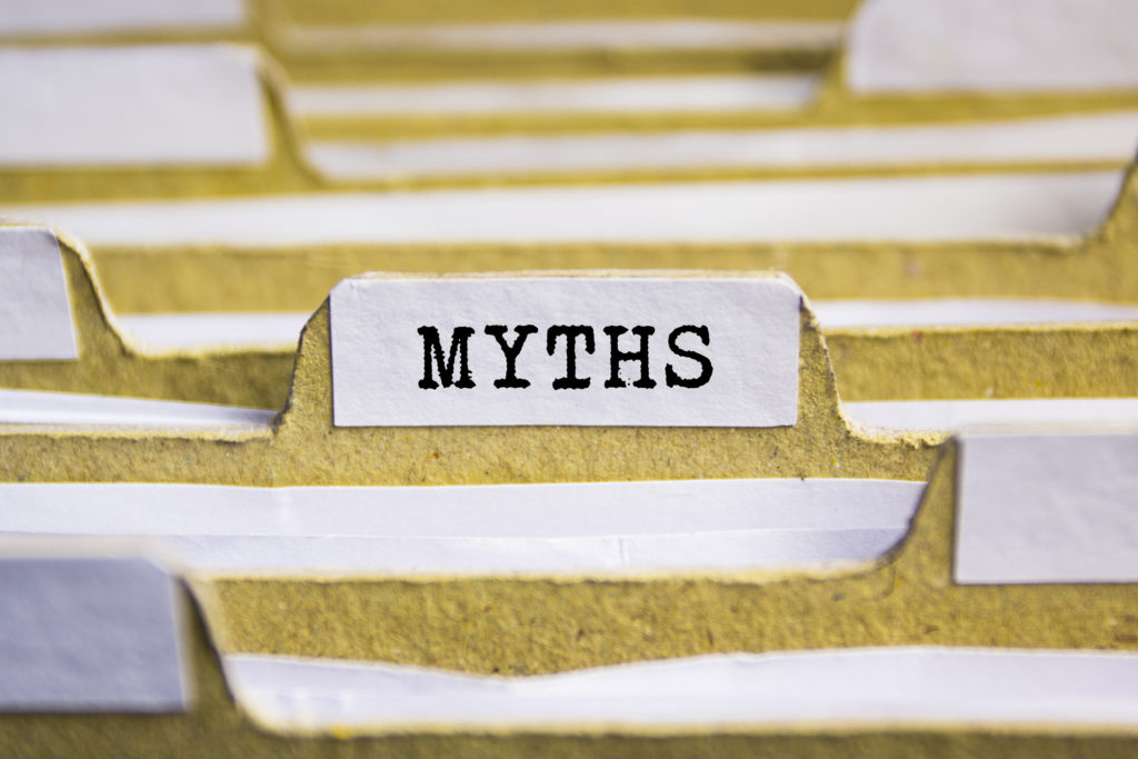 Myths word on card index paper