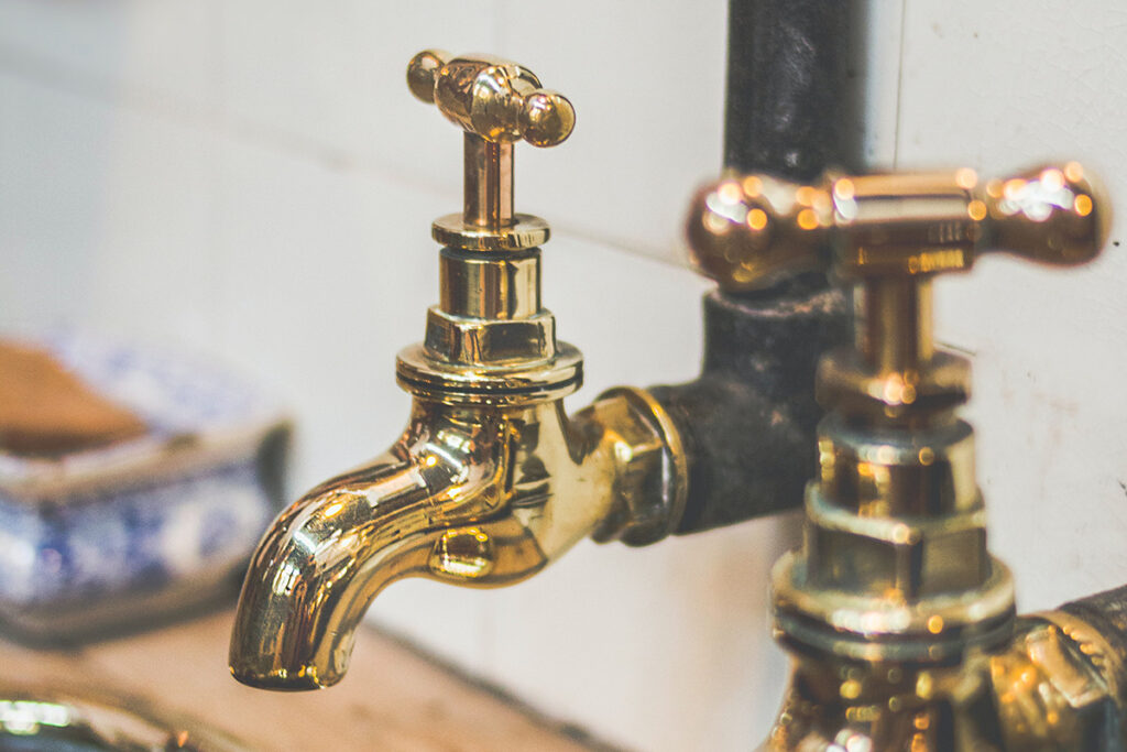 A pair of brass faucets