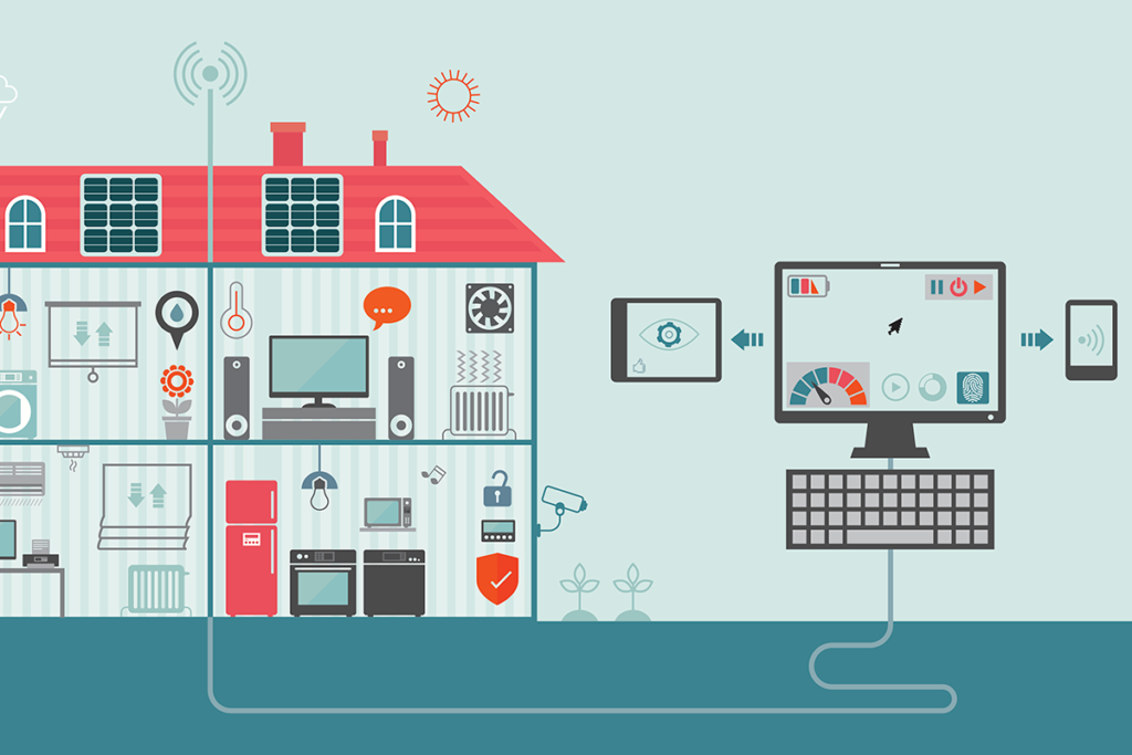 An illustration of a computer remotely monitoring your home temperature