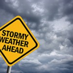 Stormy Weather Ahead sign - Storm surge protection